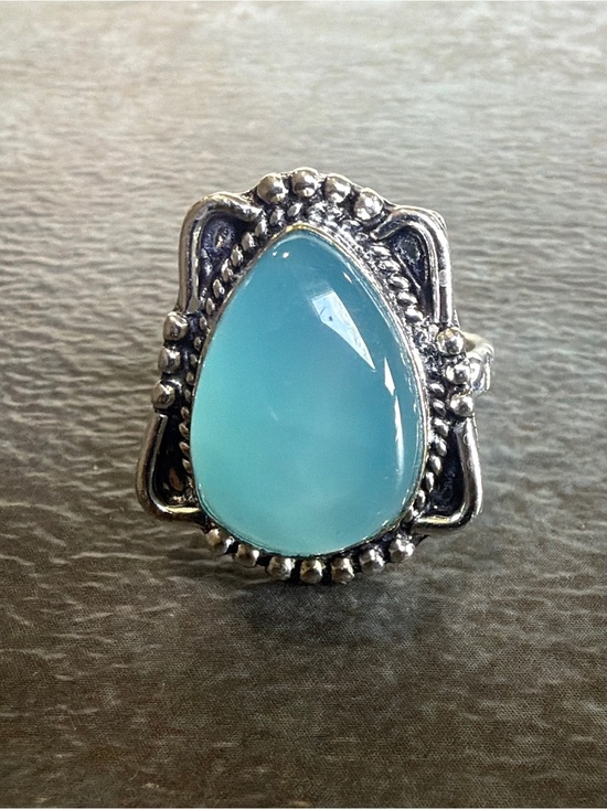 Vintage Jewelry - Boho Vintage Silver 925 Ring Size 7.5 Women Jewelry Blue Chalcedony Gemstone